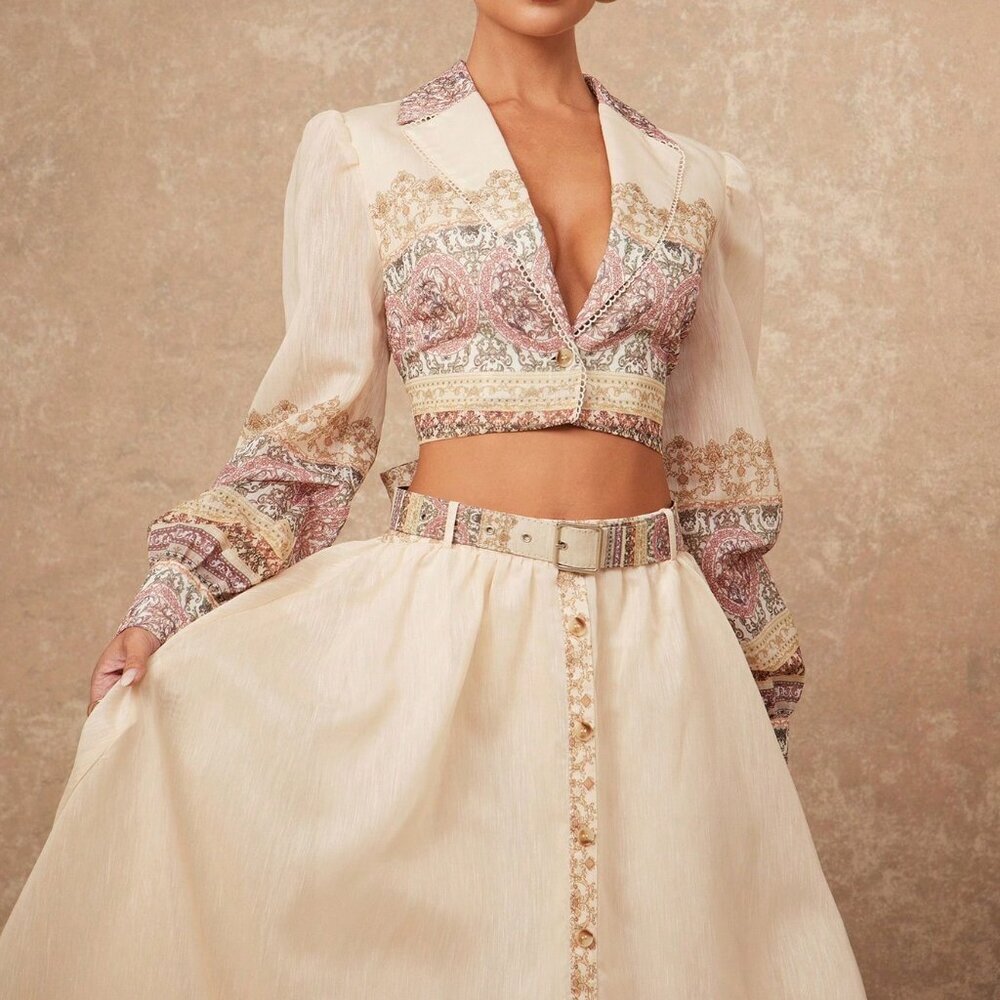 Multicolor Boho Women's Crop Top & Maxi Skirt Set - Picture 4 of 7